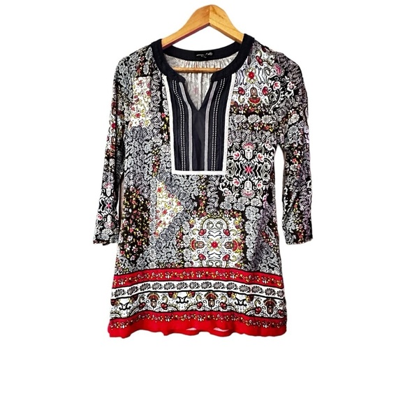 5 for $40 RXB Woman’s Multi Color split neck collar 3/4 length sleeve tunic sz S - Picture 1 of 11